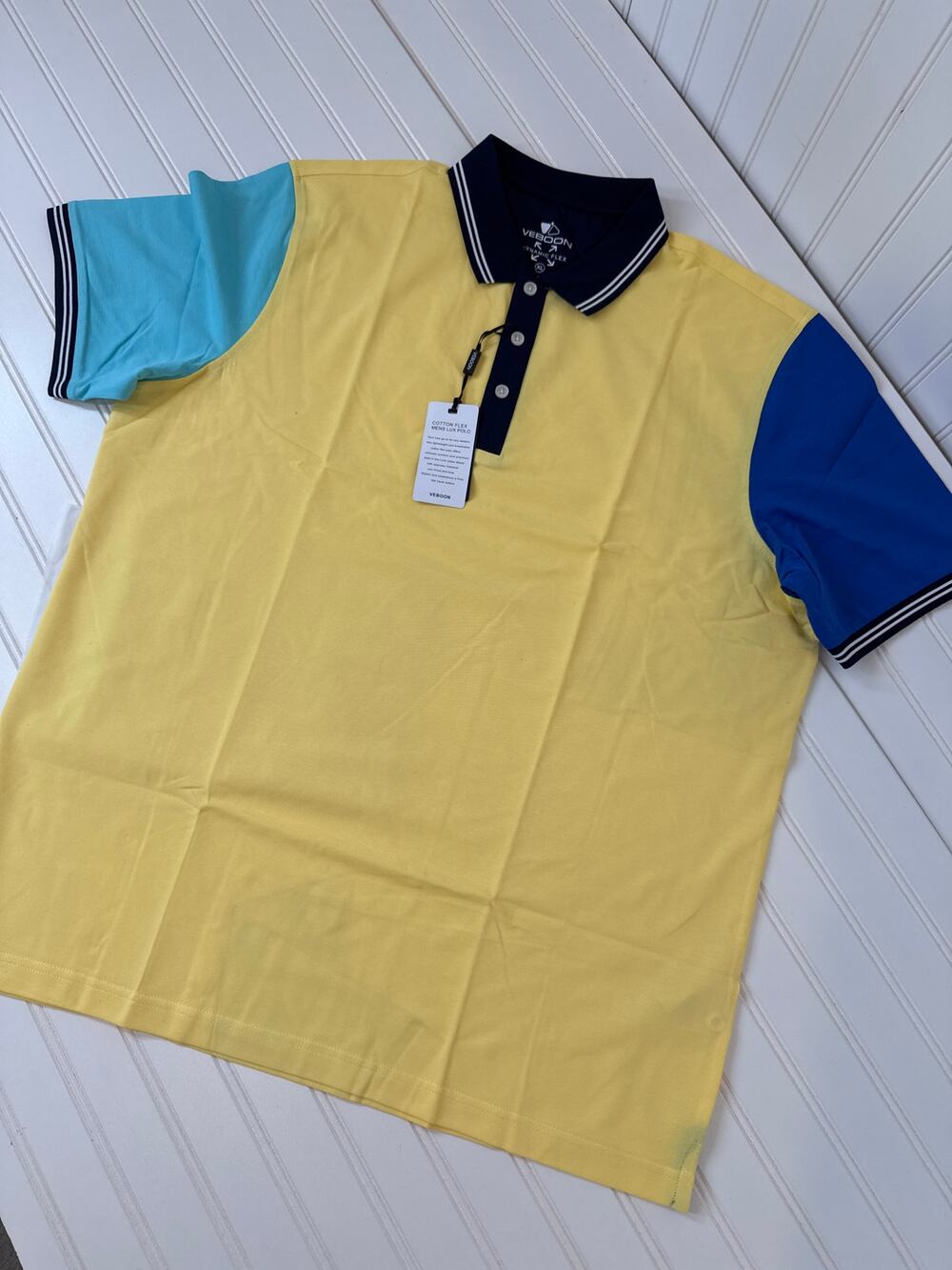 NWT Veboon Dynamic Flex Polo Shirt Mens Yellow Colorblock Moisture Wicking XL